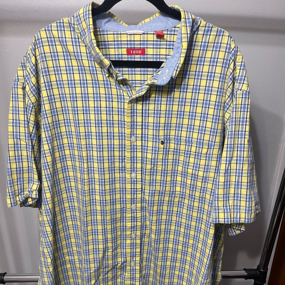 Men's IZOD 3XL Yellow Blue Plaid Short Sleeved Shirt